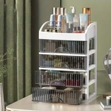 Transparente Kunststoff Mehretagenaufbewahrungsbox - Parfüm, Pflegeprodukte, Make-up Pinsel und Bad-Utensilien Desktop Aufbewahrungsbox, staubdicht Schminktisch und Schreibtisch Organizer, modernes ästhetisches Design, einfacher Stil, stabiles Material