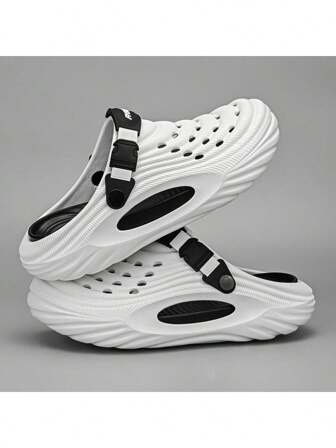 Men Hollow Out Beach Sandals, Soft Thick Sole Anti-Slip Outdoor Sport Sandals, Wear-Resistant Toe Cover, Suitable For Summer Big Size