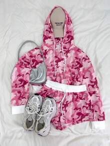 Women's Y2K Streetwear Camo Zip Up Hoodie And Drawstring Sweatpants 2 Pieces Outfit Set - Multicolor - View 1