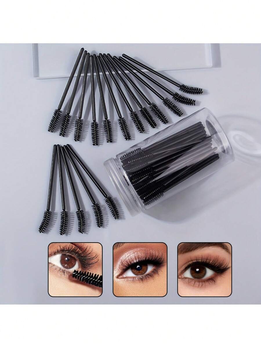 500/300/200/100/50/10/1pc Mascara Brushes With Container, Bendable Eyebrow Brushes, Eyelash Extension Brushes, Eyebrow Brushes, Castor Oil Brushes (Not All SKUs Include Bottle) (Multiple Colors Available)
