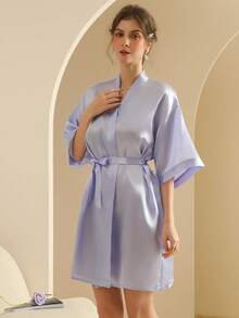 Women's Silk Nightgown Wedding Dressing Robe Lightweight Cardigan Robe Bridal Morning Robe Friend's Robe, Suitable For Home And Hotel Wear. - Violet Purple - View 5