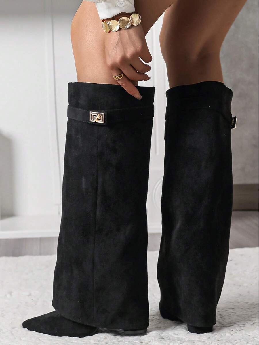 Folded Over The Boot With A Strap And Ornament Holiday Vacay Vibe For And Summer Shoes Spring Shoes Spring Break Easter - Black - View 1