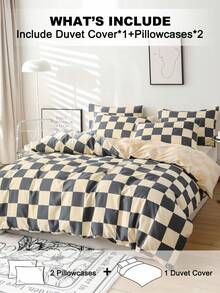 3pcs Checkerboard Pattern Duvet Cover Set (1 Duvet Cover And 2 Pillow Shams), Soft And Skin-Friendly, Suitable For All Seasons - Multicolor - View 2