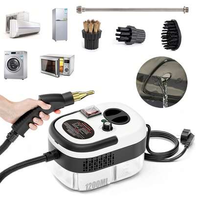 Limpiador a vapor a presión de 2500W - 3 cabezales de cepillo + depósito de agua de 1.2L | Calentamiento rápido en 15 segundos, elimina la grasa de la cocina/manchas de moho del baño/tapicería del coche | ¡no necesita productos químicos!