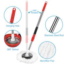 Mop With 2 Microfiber Mop Replacement Heads, 61inches Adjustable Handle For Floor Cleaning - Red - View 6