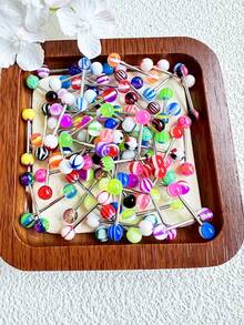 Fashion Mix Color Acrylic Tongue Piercing, 304L Stainless Steel Industrial Bar Lip Piercing Sexy Body Jewelry For Women