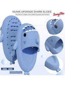 Pantuflas Shark EVA para mujer | Pantuflas antideslizantes para estar por casa | Cómodas | Aptas para baño y playa | Adultos | Nuevo diseño - Celeste - Ver 5