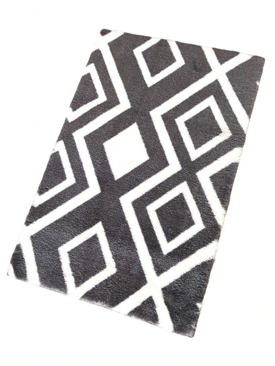 Made In Turkey - Jassrug Royal Tile Bathroom Carpet 50x80 Cm – Non-Slip Base - Soft & Durable - Dark Grey - View 1