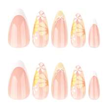 Uñas postizas de punta francesa para primavera y verano - Uñas acrílicas falsas con diseño de flor amarilla para mujer, cortas con forma de almendra, 24 piezas, para picnic al aire libre, boda o fiesta, con pegamento reutilizable