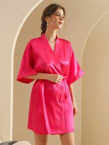 Women's Silk Nightgown Wedding Dressing Robe Lightweight Cardigan Robe Bridal Morning Robe Friend's Robe, Suitable For Home And Hotel Wear. - Hot Pink - View 8