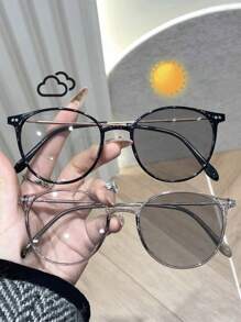 1 件经典圆框时尚变色眼镜女士日常生活服装配饰圆形墨镜 - 黑框.灰框-變色 - 查看 2