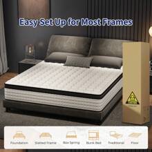 12-Inch Memory Foam Hybrid Mattress, Featuring Individually Wrapped Coils, Medium Firmness, Vibration Isolation, Providing Support And Comfort. Available In Full/Queen/King Sizes, Suitable For Furniture And Home Decor, Mattress.