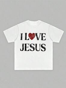 Mens T-Shirt 100% Cotton I Love Jesus Distressed Graphic Print Perfect For Christian Men Daily Wear Is An Ideal Gift Choice. - trắng - Xem 3