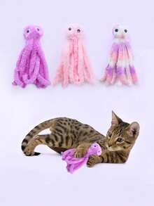 Random Color 1pc Cute Octopus Shaped Plush Toy For Cats - Multicolor - View 1