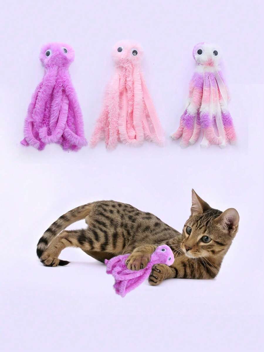Random Color 1pc Cute Octopus Shaped Plush Toy For Cats - Multicolor - View 1