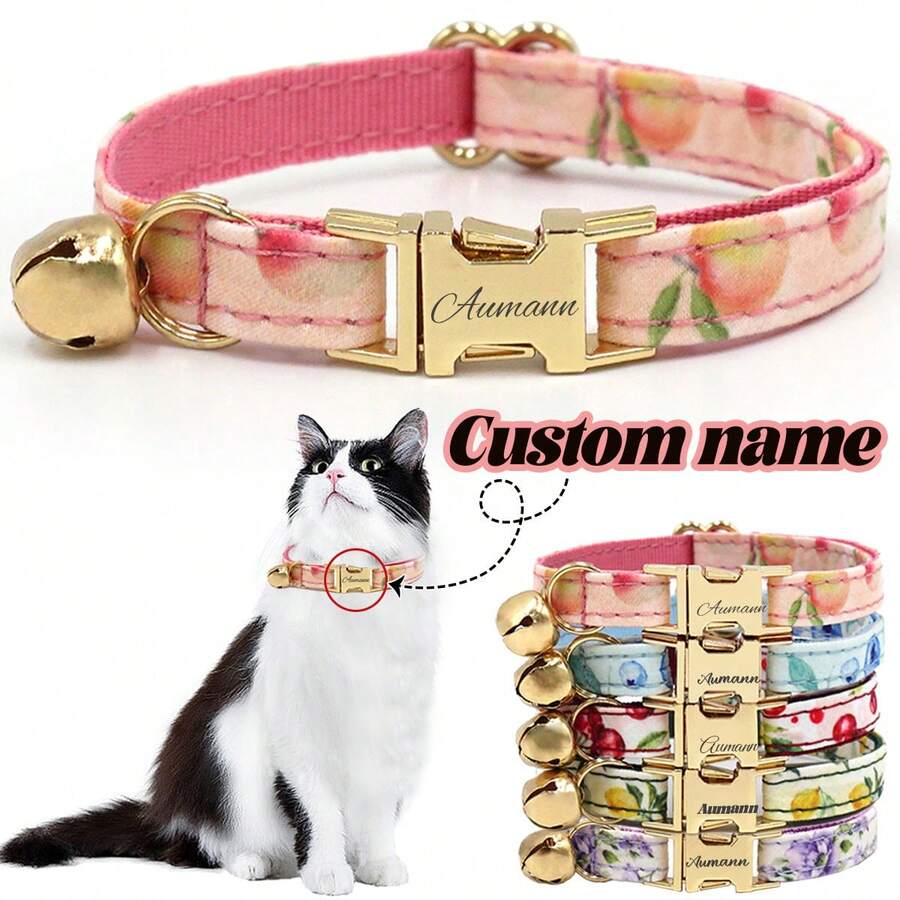 Customizable Polyester Pet Cat Bell Collar, With Customizable Names And Phone Numbers, As Well As Optional Bows And Leashes, Suitable For Party Occasions And Festivals,Cat Gift