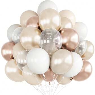 50 st. vitguldballonger i nude, 25 cm metallic champagneguld krämvita genomskinliga ballonger, vita sandfärgade blushbeige transparenta festballonger, för födelsedag, bohemiskt tema bröllopsfest, årsdag, förlovningsfestdekorationer