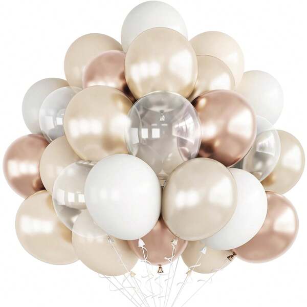 50pcs Nude White Gold Balloons, 10inch Metallic Champagne Gold Cream White Clear Balloon, White Sand Blush Beige Transparent Party Balloons, For Birthday, Boho Theme Wedding Party, Anniversary, Engagement Party Decorations