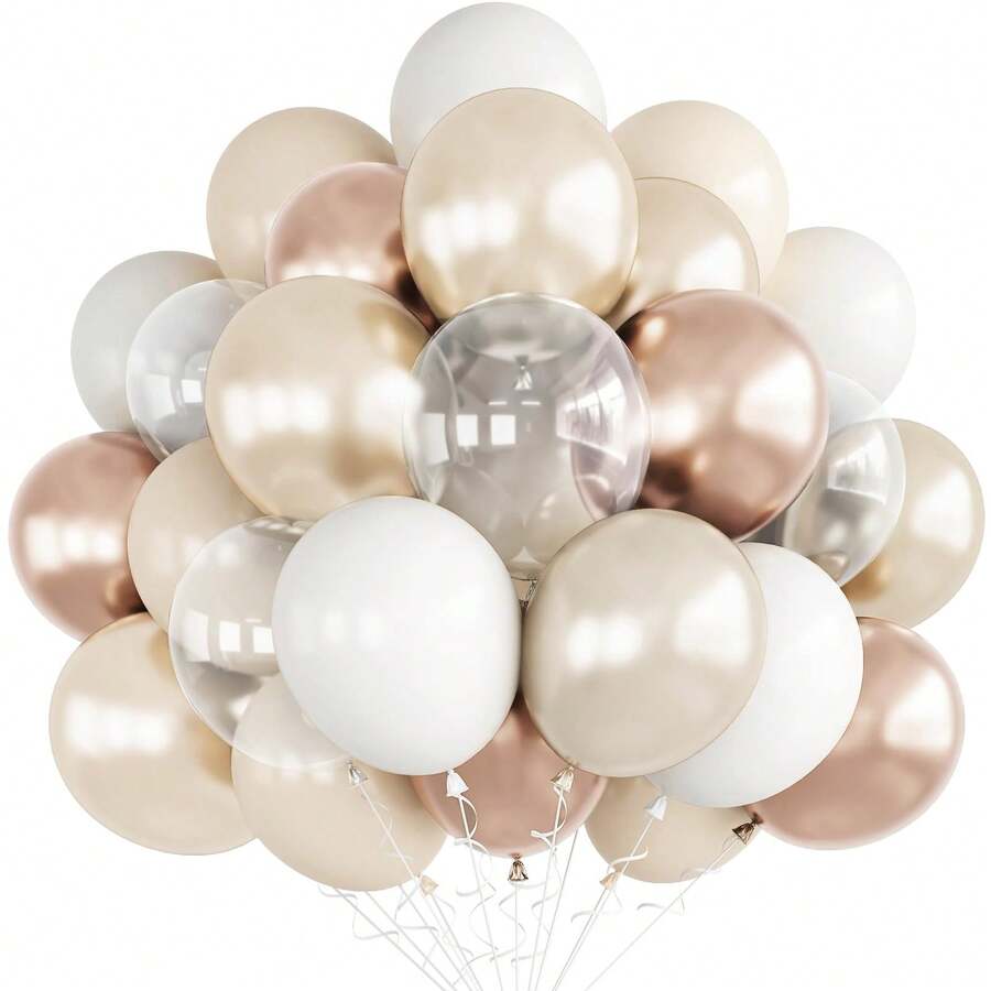 50pcs Nude White Gold Balloons, 10inch Metallic Champagne Gold Cream White Clear Balloon, White Sand Blush Beige Transparent Party Balloons, For Birthday, Boho Theme Wedding Party, Anniversary, Engagement Party Decorations