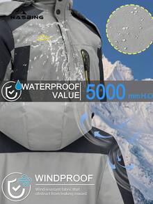 NASBING Men's Winter Ski Jacket Water Resistant Windproof Snowboard Thermal Lined Hooded Winter Clothes 4 Pockets Parka Hiking Camping Climbing,Skiing - Light Grey - View 3