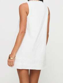 Women Loose Mini Dress Casual Summer Lace Patchwork Square Neck Sleeveless Party Dress For Beach Club Streetwear