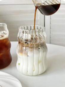 1pc Creative Glass Coffee Cup, Retro Transparent Milk Juice Cup Tumbler, Cup, For Home Use, Suitable For Women, Drinking Beverage Milk Tea Cup, Birthday Christmas Gift Back To School/ For Summer & Winter, Birthday Party Holiday Gift, Christmas Present