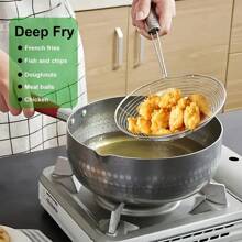 3pcs/Set Stainless Steel Strainer Set, Durable Metal Skimmer Ladle With Long Handle, Suitable For Frying, Noodle Straining, With Hanging Ring, Fits 12, 12.6, 13.8 Inch Kitchen Tools - Multicolor - View 7