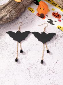 1 par de aretes con borlas en forma de murciélago negro de acrílico, aretes creativos de Halloween