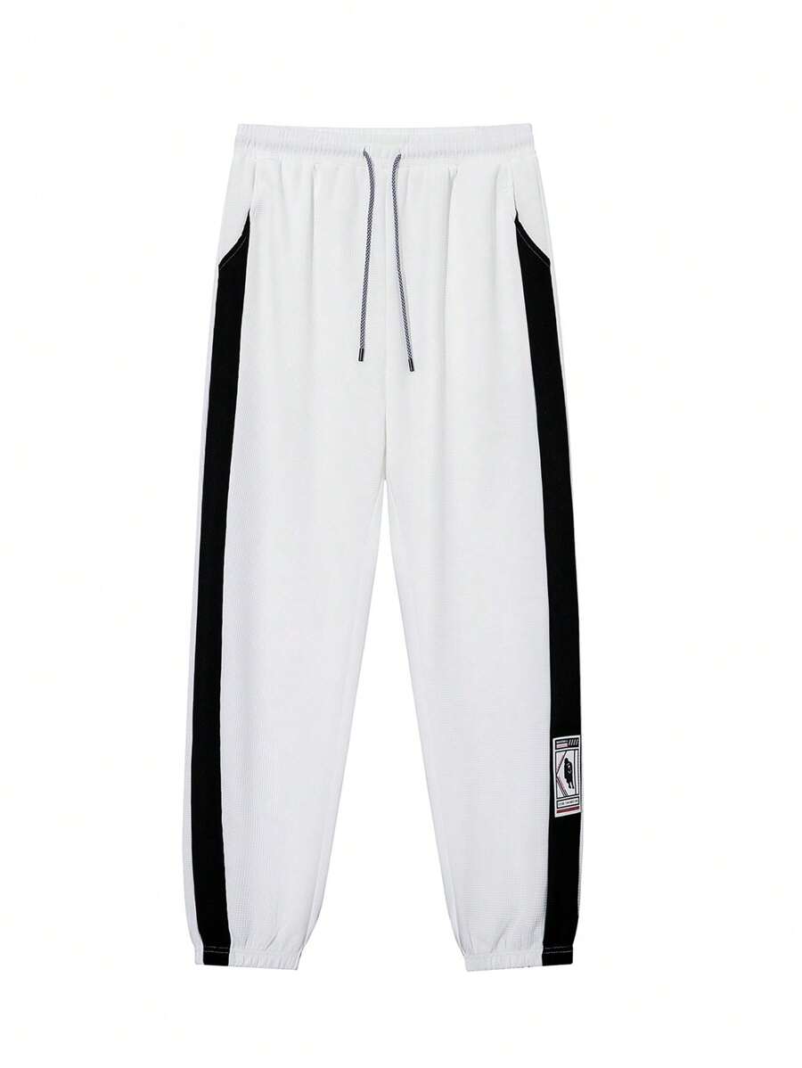 Men's Casual Sports Plaid Breathable Drawstring Ankle-Tied Pants, Spring/Summer - White - View 1