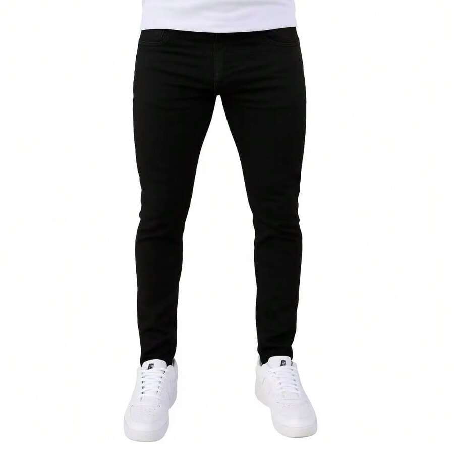 Men's Sport Thin Skinny Twill Pants With Lycra Slim Jeans - 黑色 - 查看 1