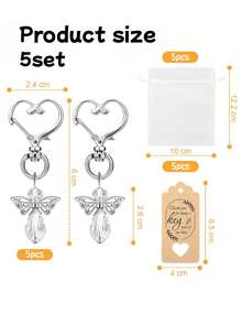 1/5/10/20/30set Silver Angel Wing Pendant Heart-Shaped Keychain Set Holy Communion Gift Key Rings Christening Gifts Keychains Thank You Gifts Teacher Gifts Keychain Car Bag Charm Wedding Favours Party Favors Cute Keychain End Of Year Gifts - Silver 30 - View 12