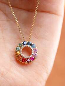1 件 S925 纯银复古优雅彩虹锆石甜甜圈吊坠项链，用途广泛，适合女性日常佩戴、节日和派对礼物