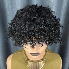 Women Glueless Short Afro Wigs Human Hair Kinky Curly Wigs Human Hair Short Water Wave Wigs Wear And Go Non Lace Wig Pixie Cut Wig For Daily Party Use, Cosplay, Festivals - Natural Black - Xem 4