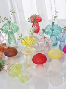 1 Dopamine-Colored Mushroom Glass Vase, Suitable For Green Plant Flower Arrangement, Home Decoration Vase, Wedding Flower Arrangement Vase, Table Decoration