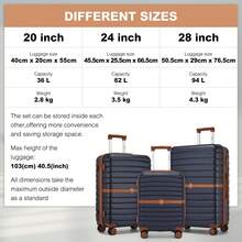 PP Suitcase 20"/24"/28" - Lightweight Hard-Shell Luggage With 4* 360° Wheels, TSA Lock | Hand Luggage & Travel Suitcases - 藏蓝色 - 查看 6