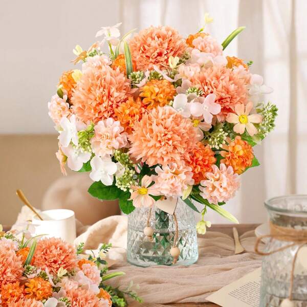 1/3PCS 11.02in Artificial Hydrangea Flowers Silk Daisy Bouquets Fake Bulbous Chrysanthemum For Autumn, Summer Decor, Fall Decor, Christmas Decorations Wedding Vase For Home Dining Room Bedroom Decorations, Festival Birthday Party Accessories, Outdoor Garden Decorations
