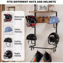 mteryoing Motorcycle Helmet Holder Wall Mount, Rustic Helmet Rack With Layer Wooden Boards And 4 Hat Stands For Motorcycle Gear Accessories Storage 4 Clips 4 Hooks For Glove Key Jacket Hanging - Black - View 4