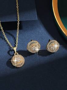 1set/3pcs Fantasy Gold Plated Flower Cubic Zirconia Necklace Earring Set Female Charm Jewelry Gift For Daily Wear And Festivals