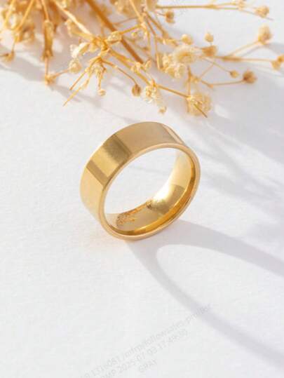 1pc 18K Gold Plated Stainless Steel 8mm Plain Ring, Fashion Unisex Versatile Design