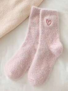 1 pereche de șosete de Crăciun, șosete de Halloween, șosete termice pentru femei până la jumătatea gambei - design mic în formă de inimă, culori moi, respirabile și confortabile, margini elastice, casual și versatile, potrivite pentru diverse ocazii