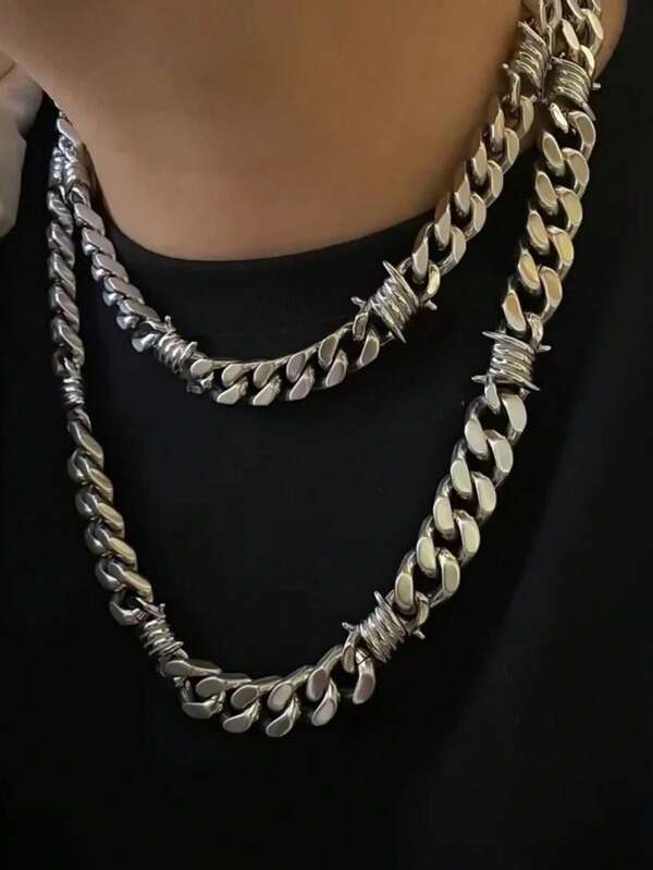 2 peças/1 conjunto Colar de Aço Titânio Espinho, Estilo Punk (50cm + 60cm), Acessórios de Presente de Festa Unissex