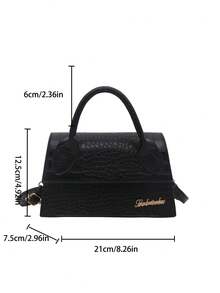 Lightweight Business Casual Square Handbag, Dual Handles, Embossed Crocodile Skin Pattern Letter Design, Suitable For Teenagers, Women, College Students, Young Professionals And Office Workers, Perfect For Office, University, Work, Business, Commuting, Outdoor Activities, Travel And Leisure - Black - View 2
