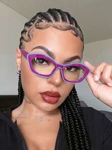 1/2/3 pares de gafas de lectura de moda ligeras con montura de ojo de gato de colores en bloque acrílico para mujer, adecuadas para lectura diaria y transporte - Multicolor - Ver 9