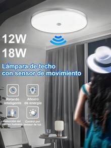 12W/18W Lámpara de techo con sensor de movimiento de luz con sensor de radar, lámpara de techo Led de 127V, iluminación con Sensor de movimiento para habitación, pasillos, pasillo, luces de techo de inducción para garaje, iluminación de techo, sala de garaje, pasillos, luces de techo de pasillo, balcón de escalera - luz blanca - Ver 2
