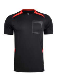 Men's Sports Referee Jersey, For Football, Badminton, Table Tennis Etc. Sports Training, Running, Breathable Sportwear With Pockets Short Sleeve T-Shirt