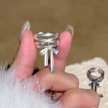 1 件独特的蝴蝶结丝带开放式设计女士戒指，适合日常佩戴和派对，时尚女士配饰 - 蝴蝶型 - 查看 6