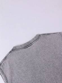 Street Rock Fan! Sleeveless T-Shirt Skull Guitar Printing, "BREAKING LIMITS" Text, Old Washing, Pure Cotton Material, To Create A Rock  To Wear! - 灰色 - 查看 4
