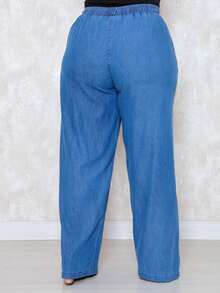 CLAÇA PANTALONA PLUS SIZE JEANS FEMININO ELASTICO NO COS E TECIDO LEVE - Lavagem clara - Visão 4