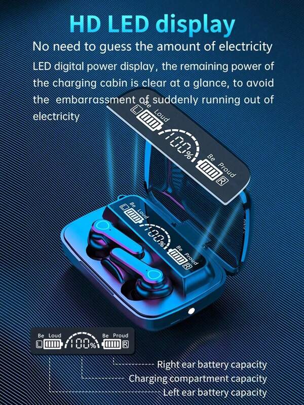 Wireless Portable Mirror Earphones Touch Control, Noise-Proof, Dual Earbuds With LED Lighting And Flashlight