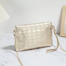 Women's Fashionable Rhombus Shoulder/Crossbody Bag, Chain Strap Clutch Purse - Gold - View 4